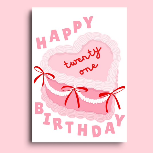 Happy 21st Birthday Heart Cake Card